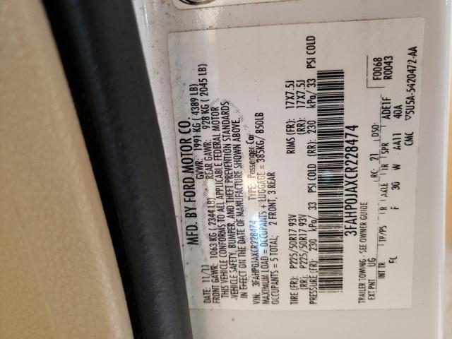 Photo 10 from auction – 2012 FORD FUSION with VIN 3FAHP0JAXCR228474