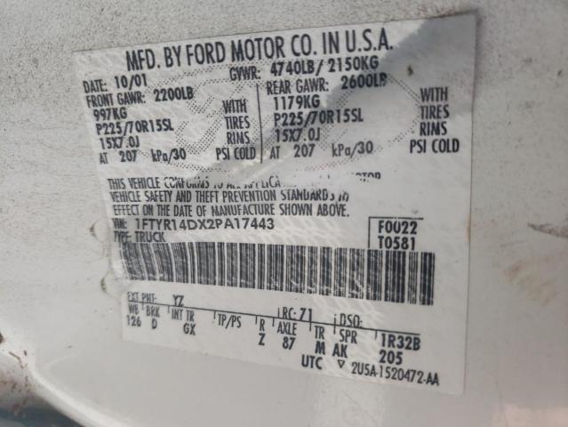Photo 10 from auction – 2002 FORD RANGER with VIN 1FTYR14DX2PA17443