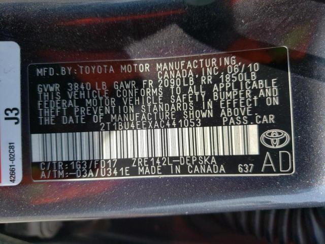 Photo 10 from auction – 2010 TOYOTA COROLLA BA with VIN 2T1BU4EEXAC441053