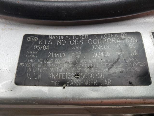 Photo 10 from auction – 2004 KIA SPECTRA with VIN KNAFE122345050736
