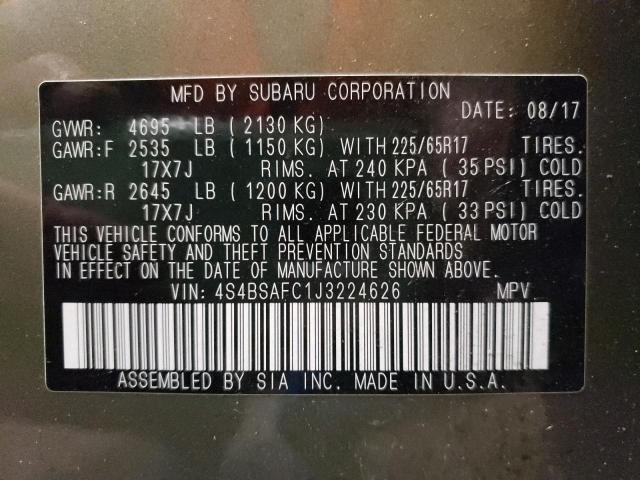 Photo 10 from auction – 2018 SUBARU OUTBACK 2. with VIN 4S4BSAFC1J3224626