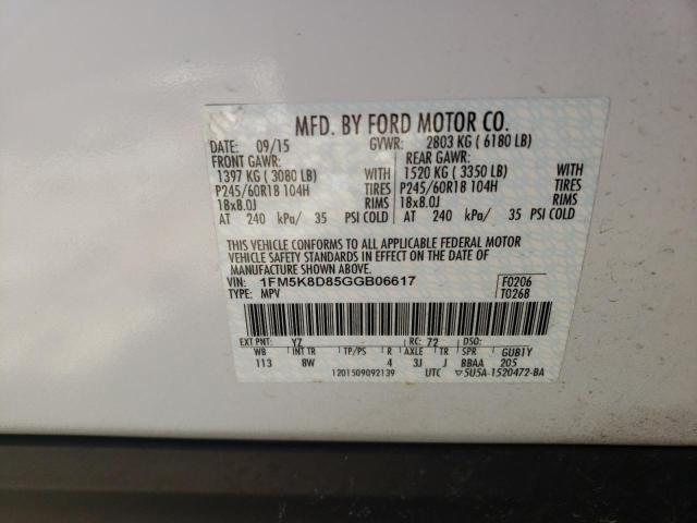 Photo 10 from auction – 2016 FORD EXPLORER X with VIN 1FM5K8D85GGB06617