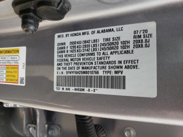 Photo 10 from auction – 2021 HONDA PILOT SE with VIN 5FNYF6H25MB010766