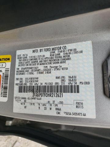 Photo 10 from auction – 2017 FORD FUSION SE with VIN 3FA6P0T93HR212621
