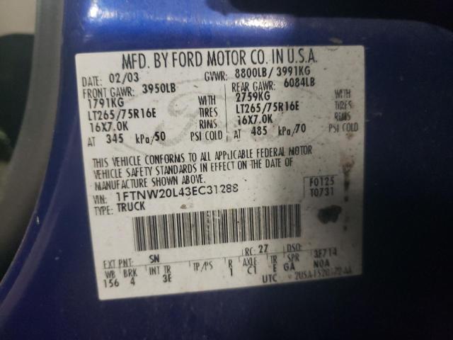 Photo 10 from auction – 2003 FORD F250 SUPER with VIN 1FTNW20L43EC31288