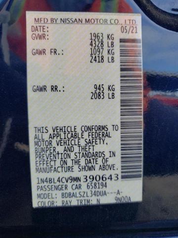 Photo 10 from auction – 2021 NISSAN ALTIMA SR with VIN 1N4BL4CV9MN390643