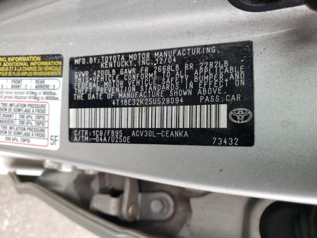 Photo 10 from auction – 2005 TOYOTA CAMRY with VIN 4T1BE32K25U528094