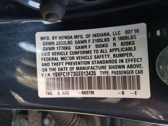 Photo 10 from auction – 2016 HONDA CIVIC EXL with VIN 19XFC1F73GE013435
