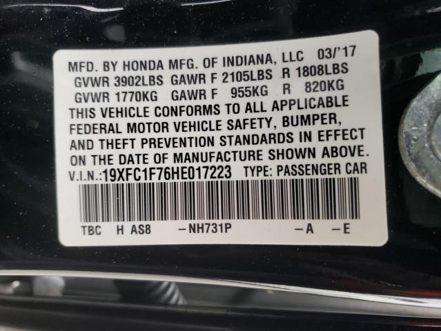 Photo 10 from auction – 2017 HONDA CIVIC EXL with VIN 19XFC1F76HE017223