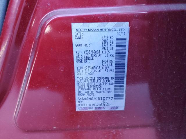 Photo 10 from auction – 2015 NISSAN PATHFINDER with VIN 5N1AR2MN1FC610777