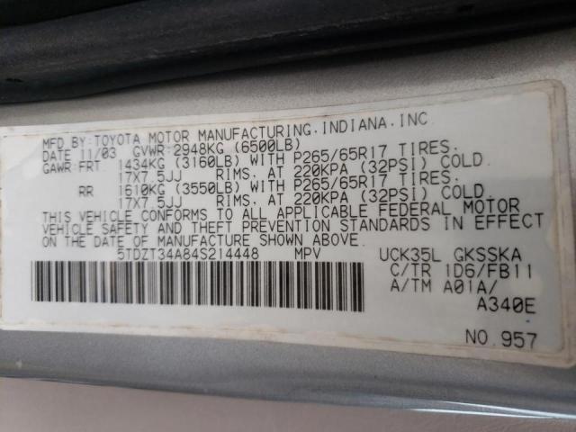 Photo 10 from auction – 2004 TOYOTA SEQUOIA SR with VIN 5TDZT34A84S214448