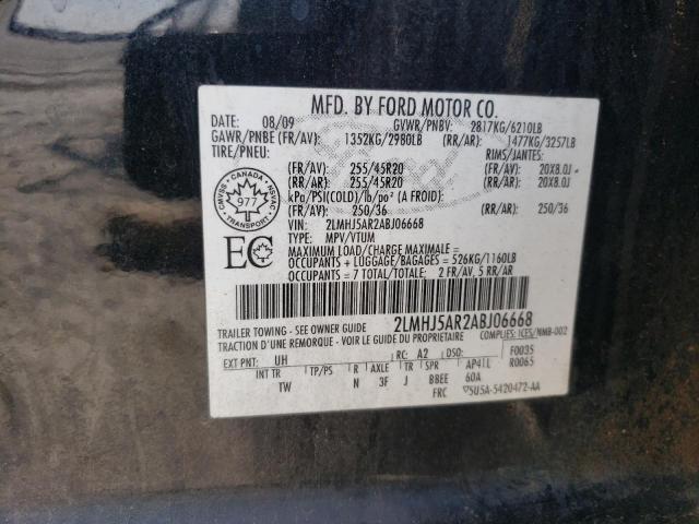 Photo 10 from auction – 2010 LINCOLN MKT with VIN 2LMHJ5AR2ABJ06668