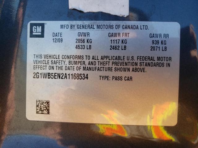 Photo 10 from auction – 2010 CHEVROLET IMPALA LT with VIN 2G1WB5EN2A1168534