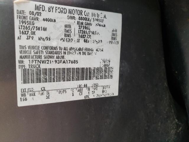 Photo 10 from auction – 2003 FORD F250 SUPER with VIN 1FTNW21L93EA17685