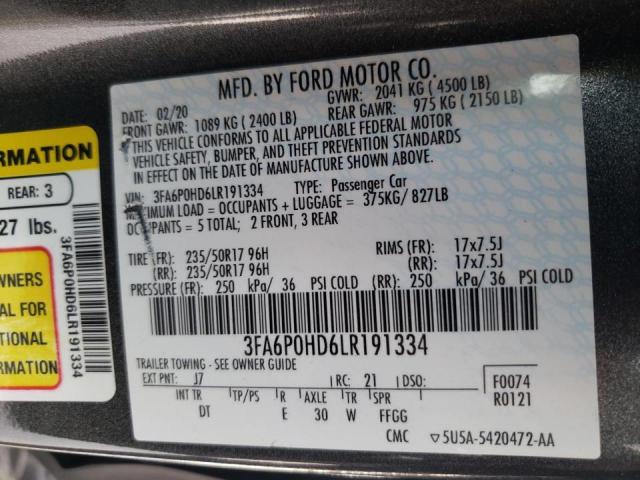 Photo 10 from auction – 2020 FORD FUSION SE with VIN 3FA6P0HD6LR191334