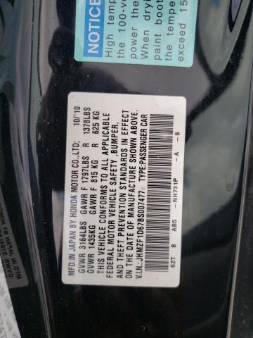 Photo 10 from auction – 2011 HONDA CR-Z EX with VIN JHMZF1D67BS007477