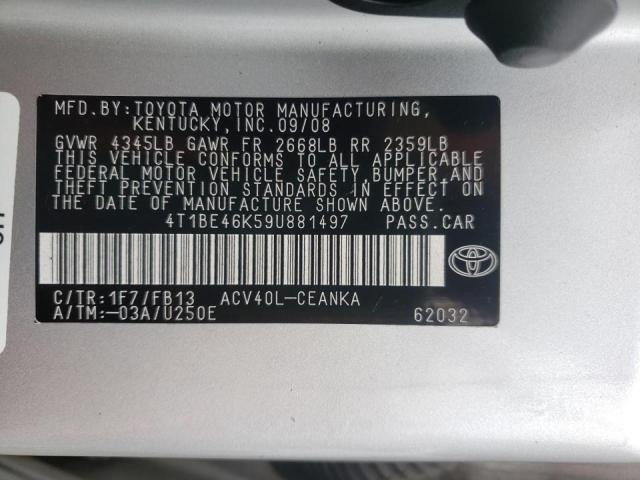 Photo 10 from auction – 2009 TOYOTA CAMRY BASE with VIN 4T1BE46K59U881497