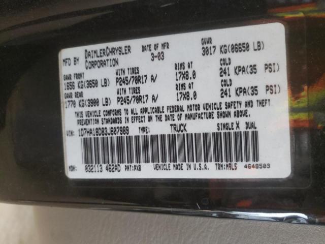 Photo 10 from auction – 2003 DODGE RAM 1500 S with VIN 1D7HA18D83J607989