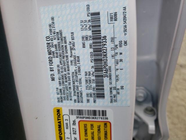 Photo 10 from auction – 2019 FORD FUSION SE with VIN 3FA6P0HD3KR279336