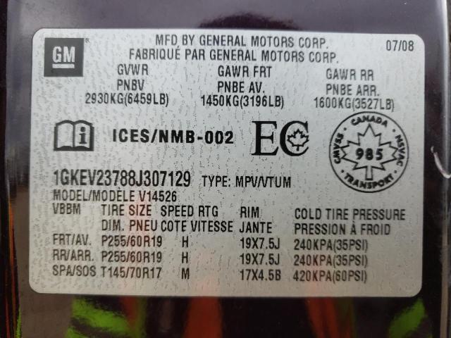 Photo 10 from auction – 2008 GMC ACADIA SLT with VIN 1GKEV23788J307129