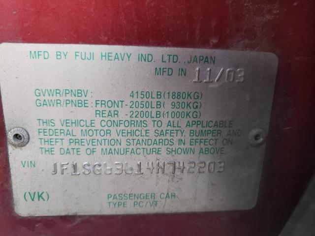 Photo 10 from auction – 2004 SUBARU FORESTER 2 with VIN JF1SG63614H742203