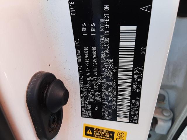 Photo 10 from auction – 2016 TOYOTA HIGHLANDER with VIN 5TDBKRFH8GS252686