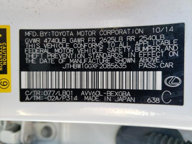 Photo 10 from auction – 2015 LEXUS ES 300H with VIN JTHBW1GGXF2085635