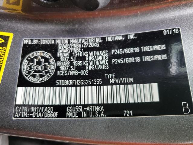 Photo 10 from auction – 2016 TOYOTA HIGHLANDER with VIN 5TDBKRFH2GS251355