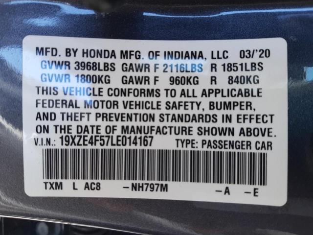 Photo 10 from auction – 2020 HONDA INSIGHT EX with VIN 19XZE4F57LE014167