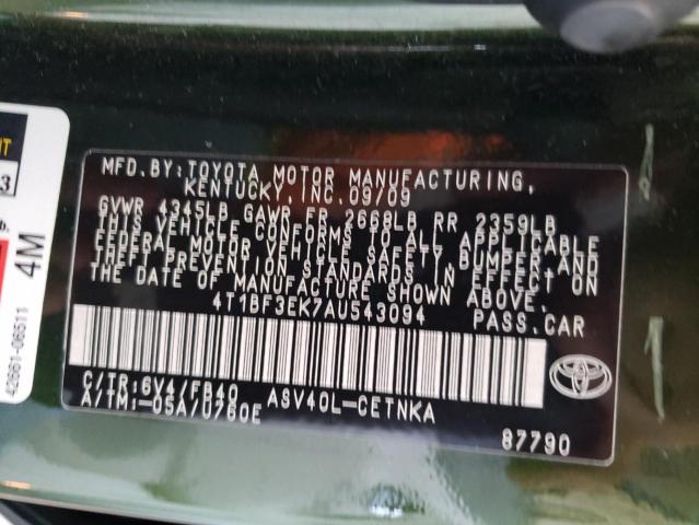 Photo 10 from auction – 2010 TOYOTA CAMRY BASE with VIN 4T1BF3EK7AU543094