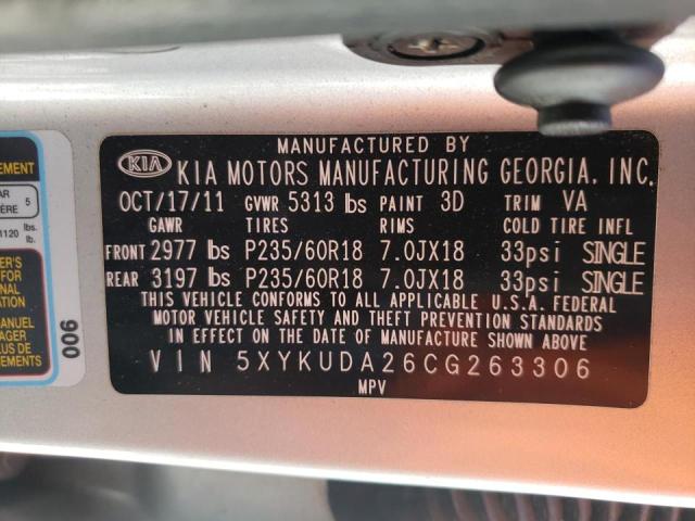 Photo 10 from auction – 2012 KIA SORENTO EX with VIN 5XYKUDA26CG263306