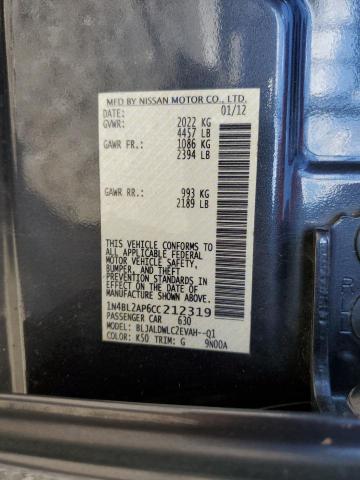 Photo 10 from auction – 2012 NISSAN ALTIMA SR with VIN 1N4BL2AP6CC212319