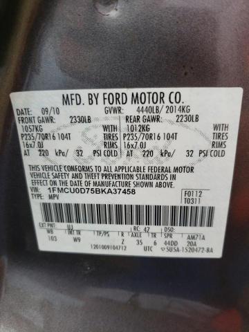 Photo 10 from auction – 2011 FORD ESCAPE XLT with VIN 1FMCU0D75BKA37458