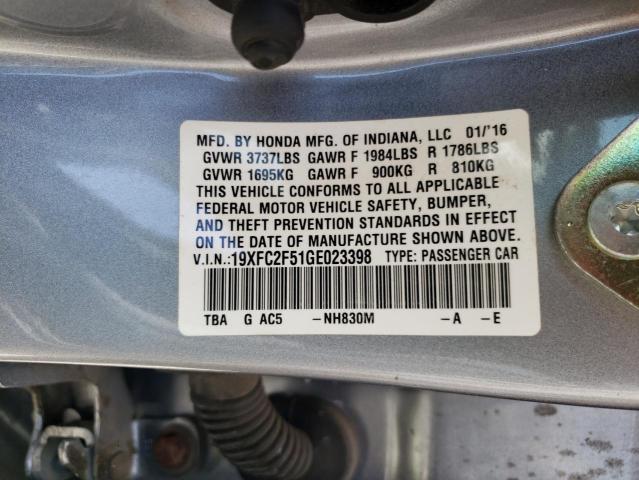 Photo 10 from auction – 2016 HONDA CIVIC LX with VIN 19XFC2F51GE023398