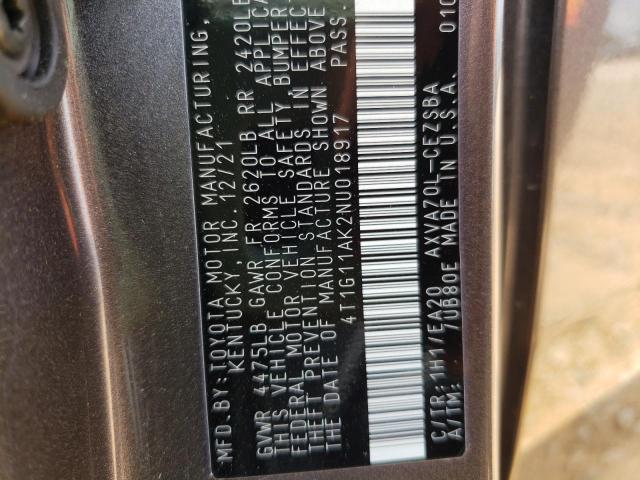 Photo 10 from auction – 2022 TOYOTA CAMRY SE with VIN 4T1G11AK2NU018917