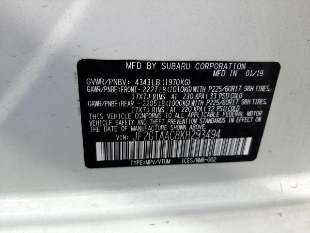 Photo 10 from auction – 2019 SUBARU CROSSTREK with VIN JF2GTAAC8KH293494