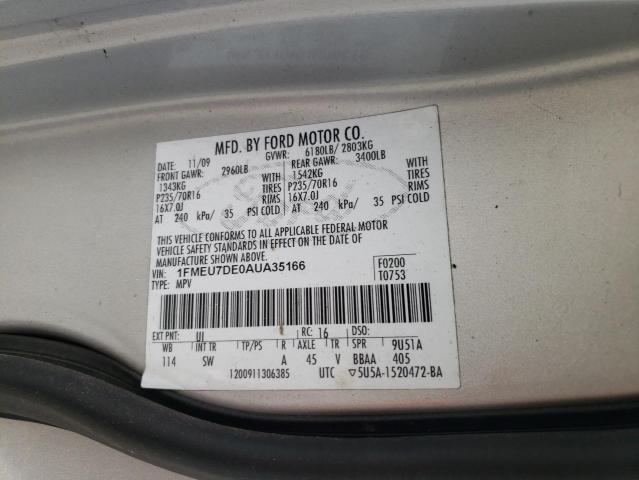 Photo 10 from auction – 2010 FORD EXPLORER X with VIN 1FMEU7DE0AUA35166