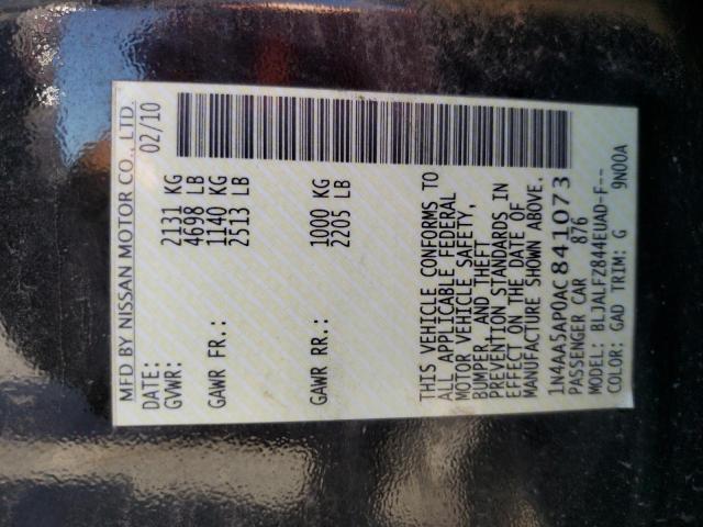 Photo 10 from auction – 2010 NISSAN MAXIMA S with VIN 1N4AA5AP0AC841073