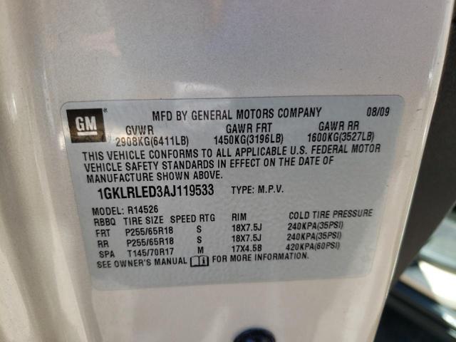 Photo 10 from auction – 2010 GMC ACADIA SLE with VIN 1GKLRLED3AJ119533