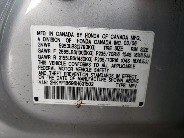 Photo 10 from auction – 2006 HONDA PILOT EX with VIN 2HKYF18696H531502