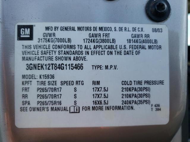 Photo 10 from auction – 2004 CHEVROLET AVALANCHE with VIN 3GNEK12T84G115466