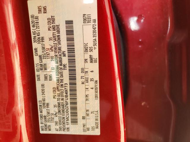 Photo 10 from auction – 2015 FORD ESCAPE SE with VIN 1FMCU0G76FUB49773