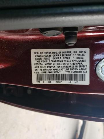 Photo 10 from auction – 2012 HONDA CIVIC EXL with VIN 19XFB2F9XCE050647