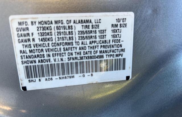 Photo 10 from auction – 2008 HONDA ODYSSEY EX with VIN 5FNRL387X8B004586