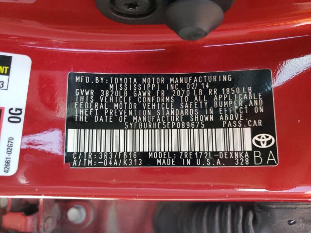 Photo 10 from auction – 2014 TOYOTA COROLLA L with VIN 5YFBURHE5EP089675
