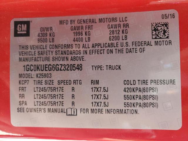 Photo 10 from auction – 2016 CHEVROLET SILVERADO with VIN 1GC0KUEG6GZ320548
