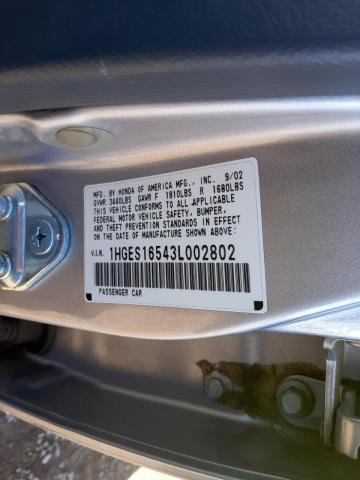 Photo 10 from auction – 2003 HONDA CIVIC LX with VIN 1HGES16543L002802