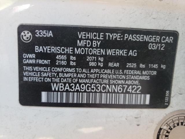 Photo 10 from auction – 2012 BMW 335 I with VIN WBA3A9G53CNN67422