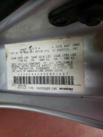 Photo 10 from auction – 2003 MITSUBISHI ECLIPSE GS with VIN 4A3AC44G83E051437