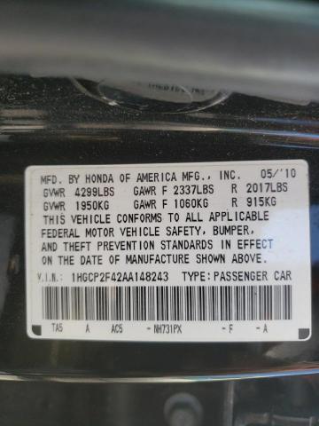 Photo 10 from auction – 2010 HONDA ACCORD LXP with VIN 1HGCP2F42AA148243